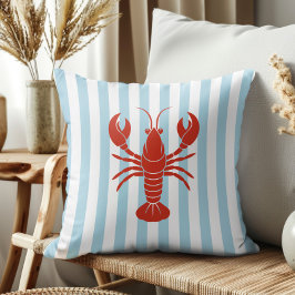 Bold Lobster and Blue Stripes Ocean Beach Decor Kussen