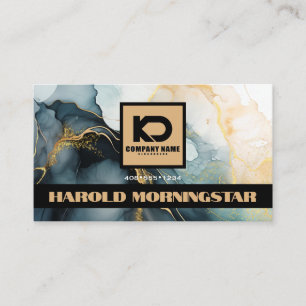 BOLD Logo Donkerblauw Goud Vloeiende Inkt QR Visitekaartje