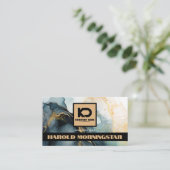 BOLD Logo Donkerblauwe Gouden Vloeibare Inkt QR Visitekaartje (Staand voorkant)