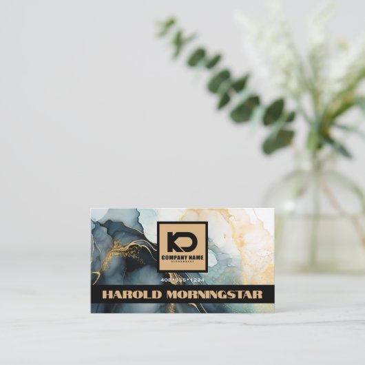 BOLD Logo Donkerblauwe Gouden Vloeibare Inkt QR Visitekaartje (Staand voorkant)