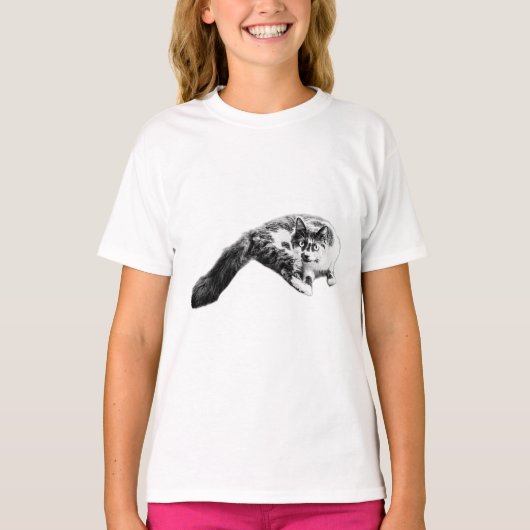 Bold Long-Tail Cat Ink Art T-shirt (Voorkant)
