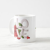 Bold Love Lettering with Romantic Red Rose Foliage Koffiemok (Voorkant links)
