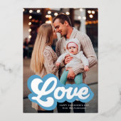 Bold Love Script Blue en Silver Valentijnsdag Folie Feestdagenkaart (Voorkant)
