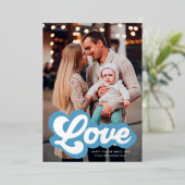 Bold Love Script Blue en Silver Valentijnsdag Folie Feestdagenkaart (Staand Voorkant)