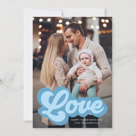 Bold Love Script Blue Photo Valentijnsdag Feestdagenkaart (Voorkant)