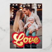 Bold Love Script Red en Gold Valentijnsdag Folie Feestdagenkaart (Voorkant)