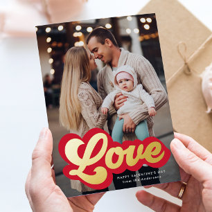 Bold Love Script Red en Gold Valentijnsdag Folie Feestdagenkaart