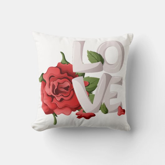 Bold Love Typography with Romantic Red Rose Kussen (Voorkant)