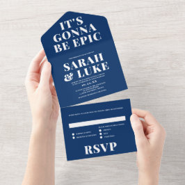 BOLD LOVE Wedding Navy Blue - het zal epic zijn All In One Uitnodiging