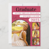 Bold Magenta Black Typografie Foto Afstuderen Kaart (Voorkant)