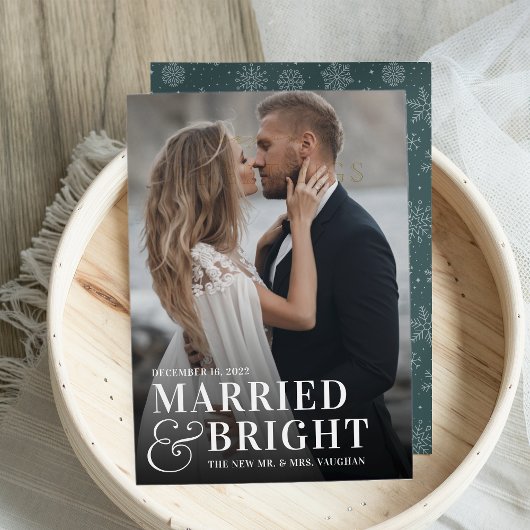 Bold Married & Bright Wedding Foto Pas getrouwd Feestdagenkaart