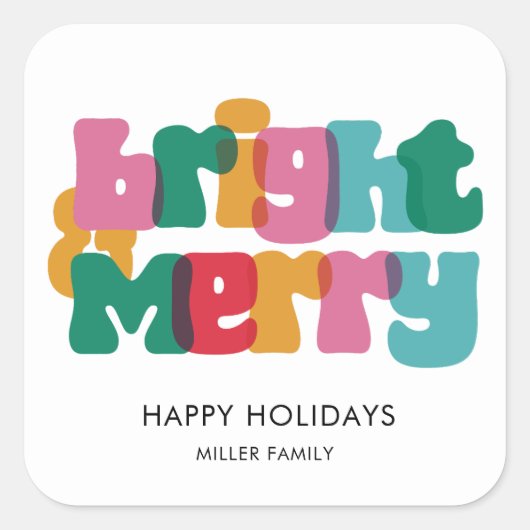 Bold Merry Bright Happy Holiday Monogram Vierkante Sticker (Voorkant)
