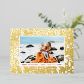 BOLD Merry Christmas Gold Red Botanical Lijst Folie Feestdagenkaart (Staand Voorkant)