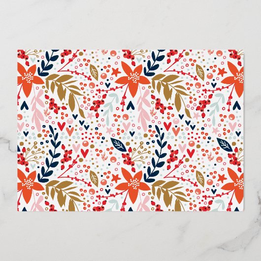 BOLD Merry Christmas Gold Red Botanical Lijst Folie Feestdagenkaart (Achterkant)