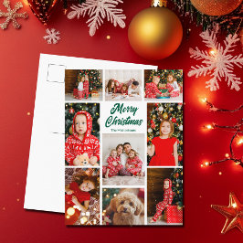 Bold Merry Christmas Green Script Photo Collage Feestdagenkaart