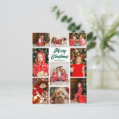 Bold Merry Christmas Green Script Photo Collage Feestdagenkaart (Staand voorkant)