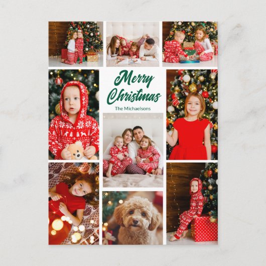 Bold Merry Christmas Green Script Photo Collage Feestdagenkaart (Voorkant)