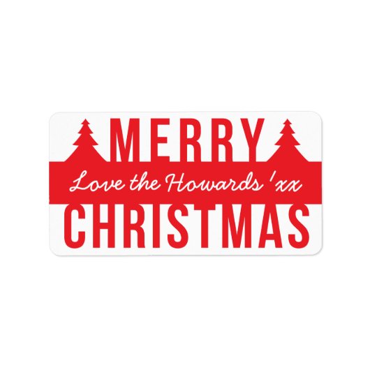 Bold Merry Kerstmis Cutout Trees Etiket (Voorkant)