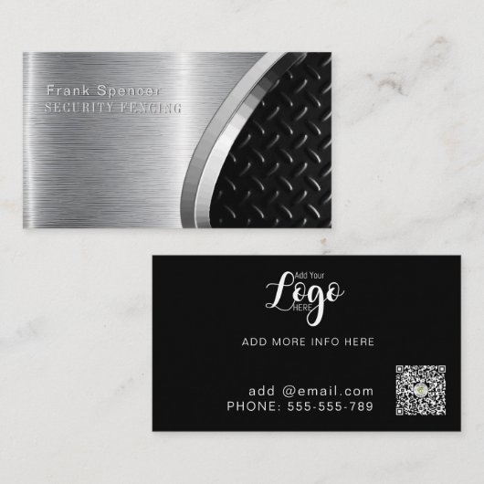 Bold Metallic Look SURCUITY Zwart & zilver Zakelij Visitekaartje (Voorkant / Achterkant)