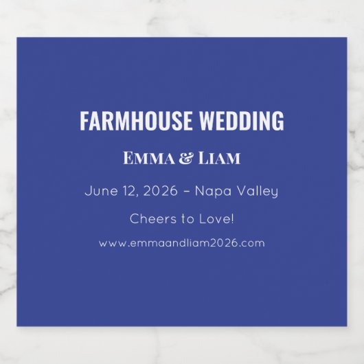 Bold Minimal Wedding Invite in Deep Blue Likeurfles Etiket (Enkel label)