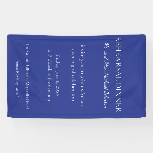 Bold Minimal Wedding Invite in Deep Blue Spandoek (Horizontaal)