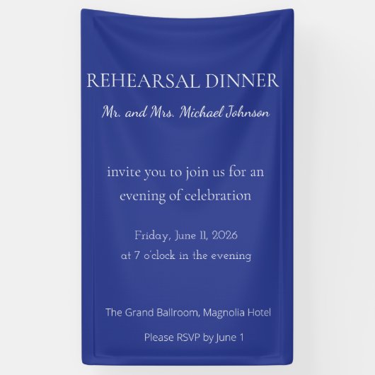 Bold Minimal Wedding Invite in Deep Blue Spandoek (Verticaal)