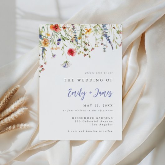 Bold Minimal Wildflower Wedding Invitation Kaart