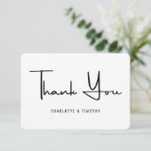 Bold Minimalist Black White Script Weddenschap Bedankkaart (Staand voorkant)