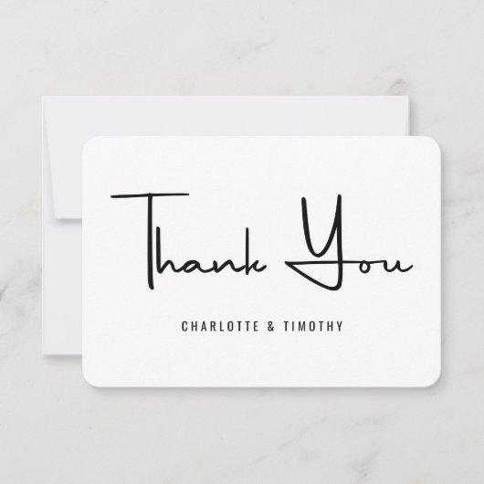 Bold Minimalist Black White Script Weddenschap Bedankkaart (Voorkant)