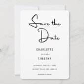 Bold Minimalist Black White Script Weddenschap Save The Date (Voorkant)