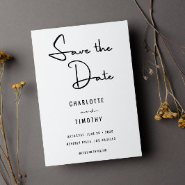 Bold Minimalist Black White Script Weddenschap Save The Date