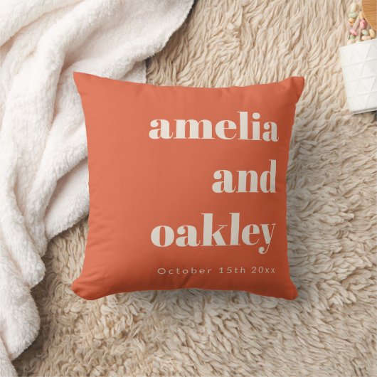 Bold Minimalist Burnt Orange Retro Custom Wedding Kussen (Deken)