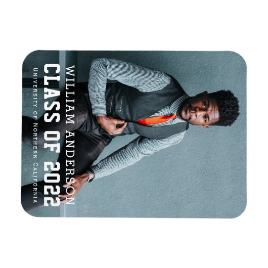 Bold Minimalist Foto Blue Afstuderen Aankondiging Magneet (Horizontaal)