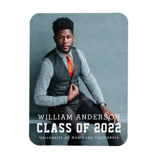 Bold Minimalist Foto Blue Afstuderen Aankondiging Magneet (Verticaal)