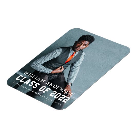 Bold Minimalist Foto Blue Afstuderen Aankondiging Magneet (Linkerzijde)