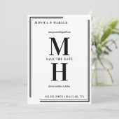 Bold Minimalist Monogram Black and White Wedding Save The Date (Staand voorkant)