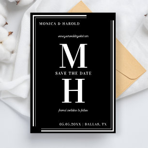 Bold Minimalist Monogram zwart-wit bruiloft Save The Date
