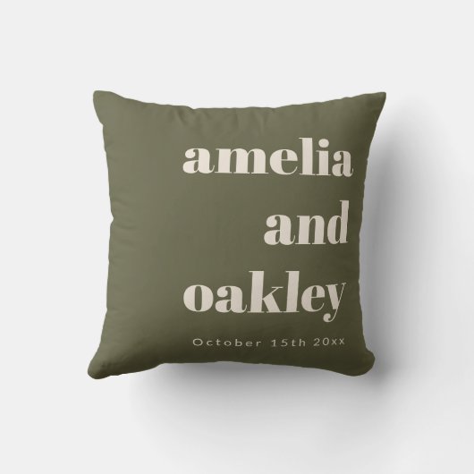 Bold Minimalist Olive Green Retro Custom Wedding Kussen (Achterkant)