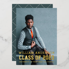 Bold Minimalist Photo Navy Blue Graduparty Folie Uitnodiging