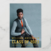 Bold Minimalist Photo Navy Blue Graduparty Folie Uitnodiging (Voorkant)