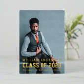 Bold Minimalist Photo Navy Blue Graduparty Folie Uitnodiging (Staand Voorkant)