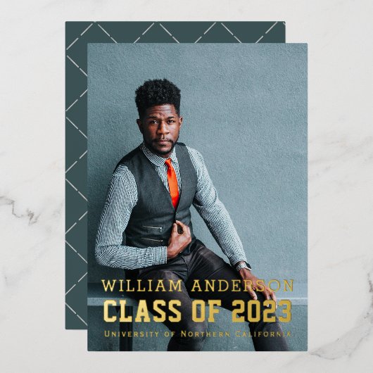 Bold Minimalist Photo Navy Blue Graduparty Folie Uitnodiging (Voorkant / Achterkant)