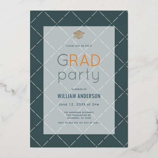 Bold Minimalist Photo Navy Blue Graduparty Folie Uitnodiging (Achterkant)