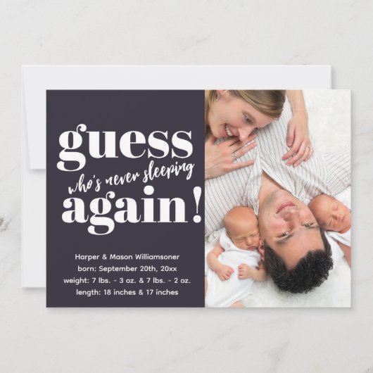 Bold Minimalist Photo Twins Birth Announounounance (Voorkant)