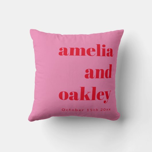 Bold Minimalist Pink and Red Retro Custom Wedding Kussen (Achterkant)