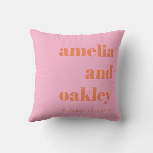 Bold Minimalist Pink Orange Retro Custom Wedding Kussen (Achterkant)