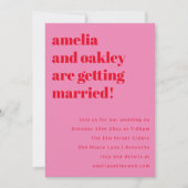 Bold Minimalist Pink Red Retro Wedding Website Kaart (Voorkant)