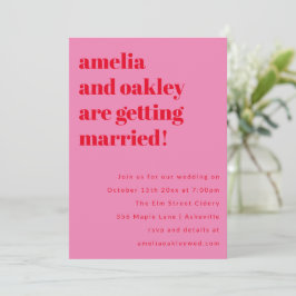 Bold Minimalist Pink Red Retro Wedding Website Kaart