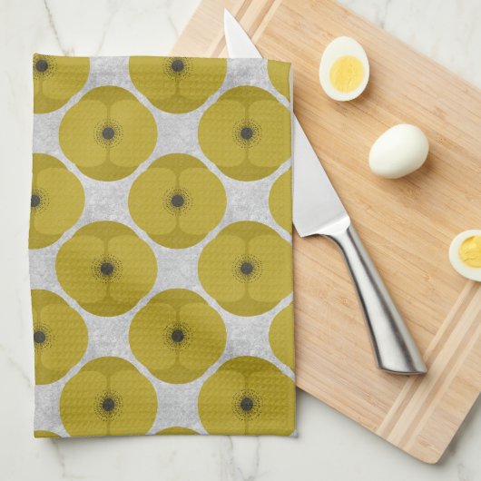 Bold Minimalist Poppy Textured Floral Yellow Theedoek (Quarter Fold)