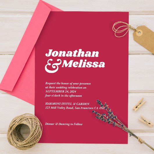 Bold Minimalist Retro Viva Magenta we wedden Kaart